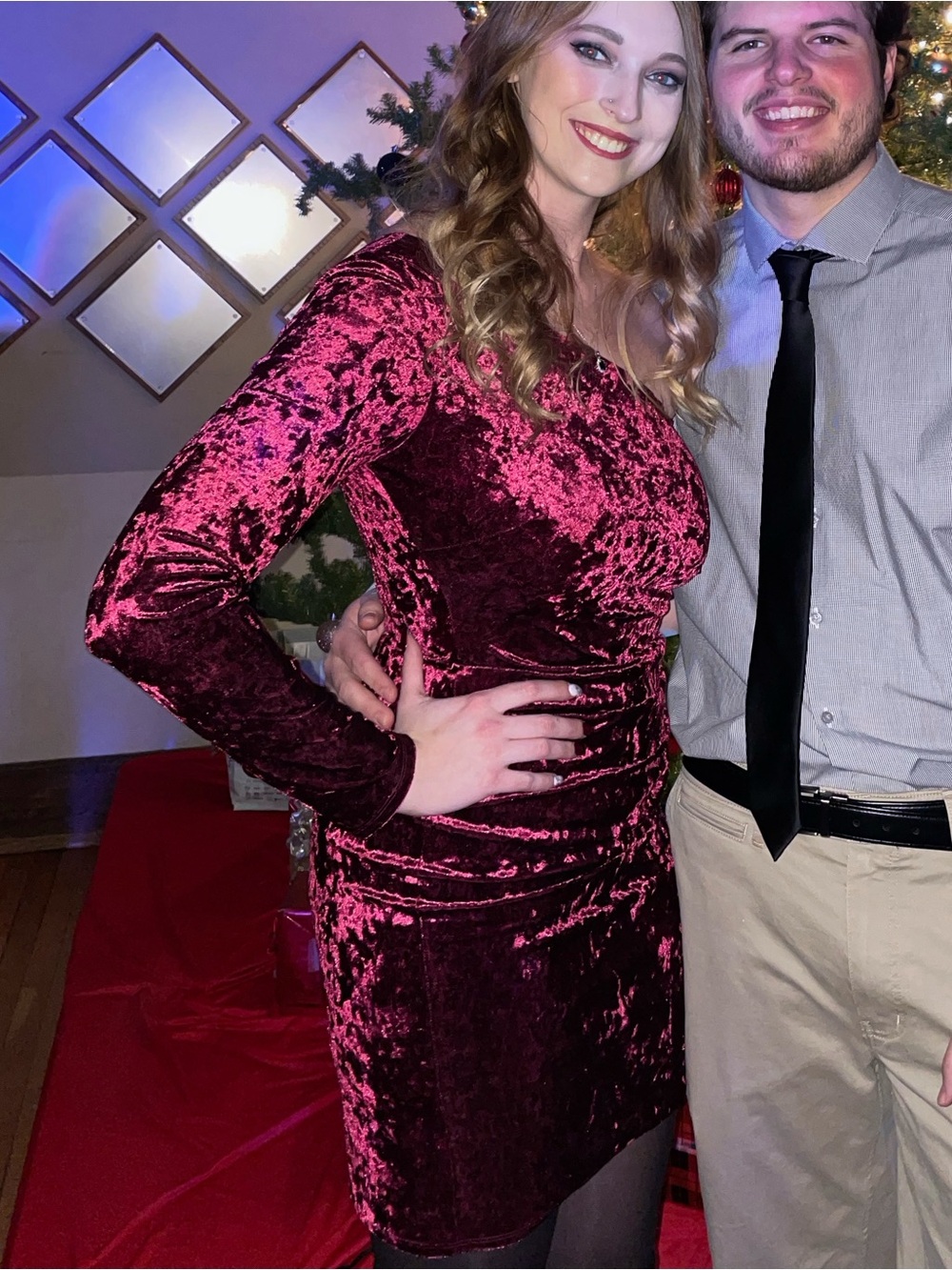Eliza J Velvet Dress in Deep Burgundy